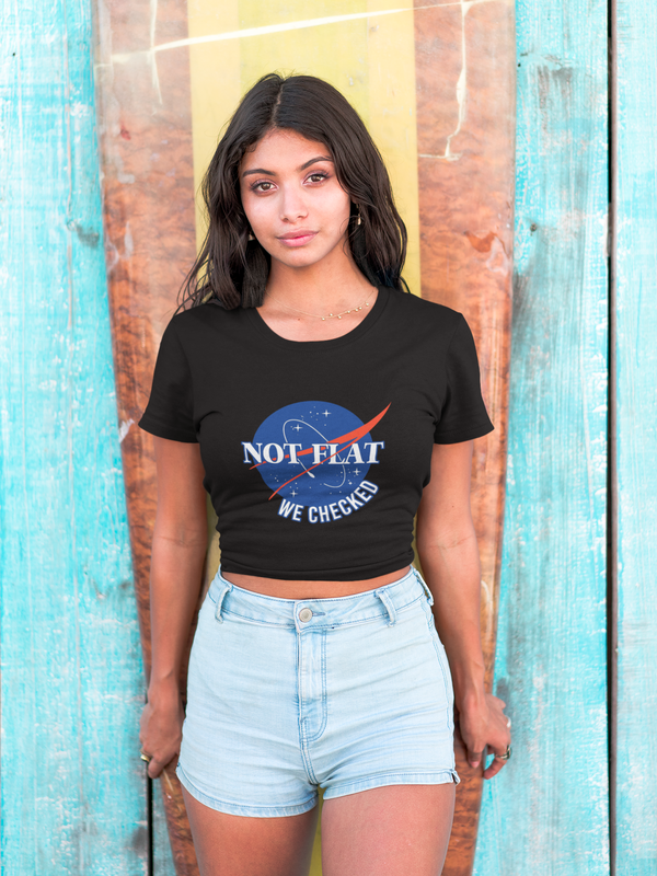 Not Flat We Checked Nasa Cotton Unisex T-Shirt From Nasa Depot T-Shirt - From Black Hole Gifts - The #1 Nasa Store In The Galaxy For NASA Hoodies | Nasa Shirts | Nasa Merch | And Science Gifts