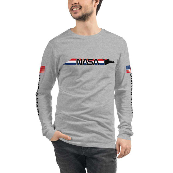 Long Sleeve Nasa Shuttle Crew Neck Long Sleeve Shirt Athletic Heather / XS - From Nasa Depot - The #1 Nasa Store In The Galaxy For NASA Hoodies | Nasa Shirts | Nasa Merch | And Science Gifts