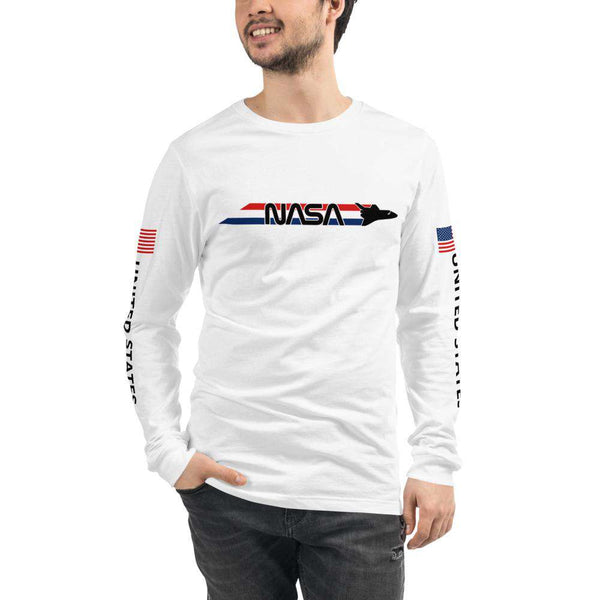 Long Sleeve Nasa Shuttle Crew Neck Long Sleeve Shirt White / XS - From Nasa Depot - The #1 Nasa Store In The Galaxy For NASA Hoodies | Nasa Shirts | Nasa Merch | And Science Gifts