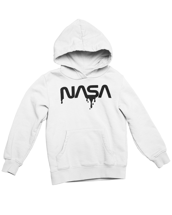 NASA Dripped Cotton Blend Hoodie Hoodie White/Black / Small - From Black Hole Gifts - The #1 Nasa Store In The Galaxy For NASA Hoodies | Nasa Shirts | Nasa Merch | And Science Gifts