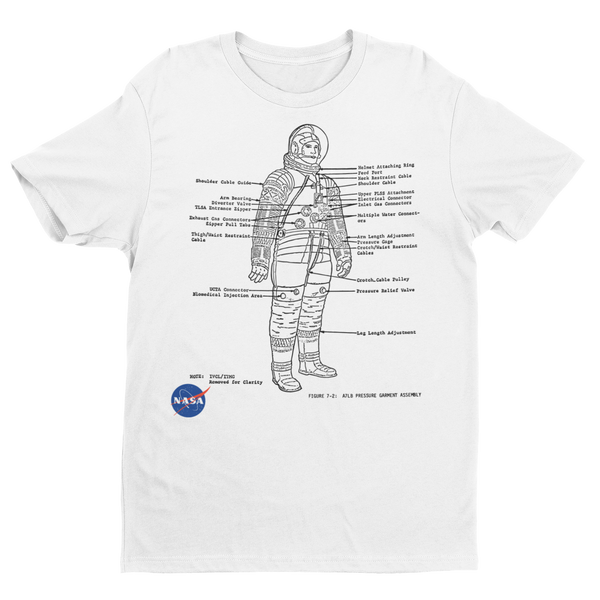 NASA Spacesuit Diagram Cotton Shirt - From Black Hole Gifts - The #1 Nasa Store In The Galaxy For NASA Hoodies | Nasa Shirts | Nasa Merch | And Science Gifts