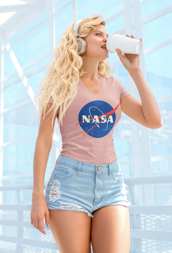 Women's Original NASA V-Neck T-Shirt - From Black Hole Gifts - The #1 Nasa Store In The Galaxy For NASA Hoodies | Nasa Shirts | Nasa Merch | And Science Gifts